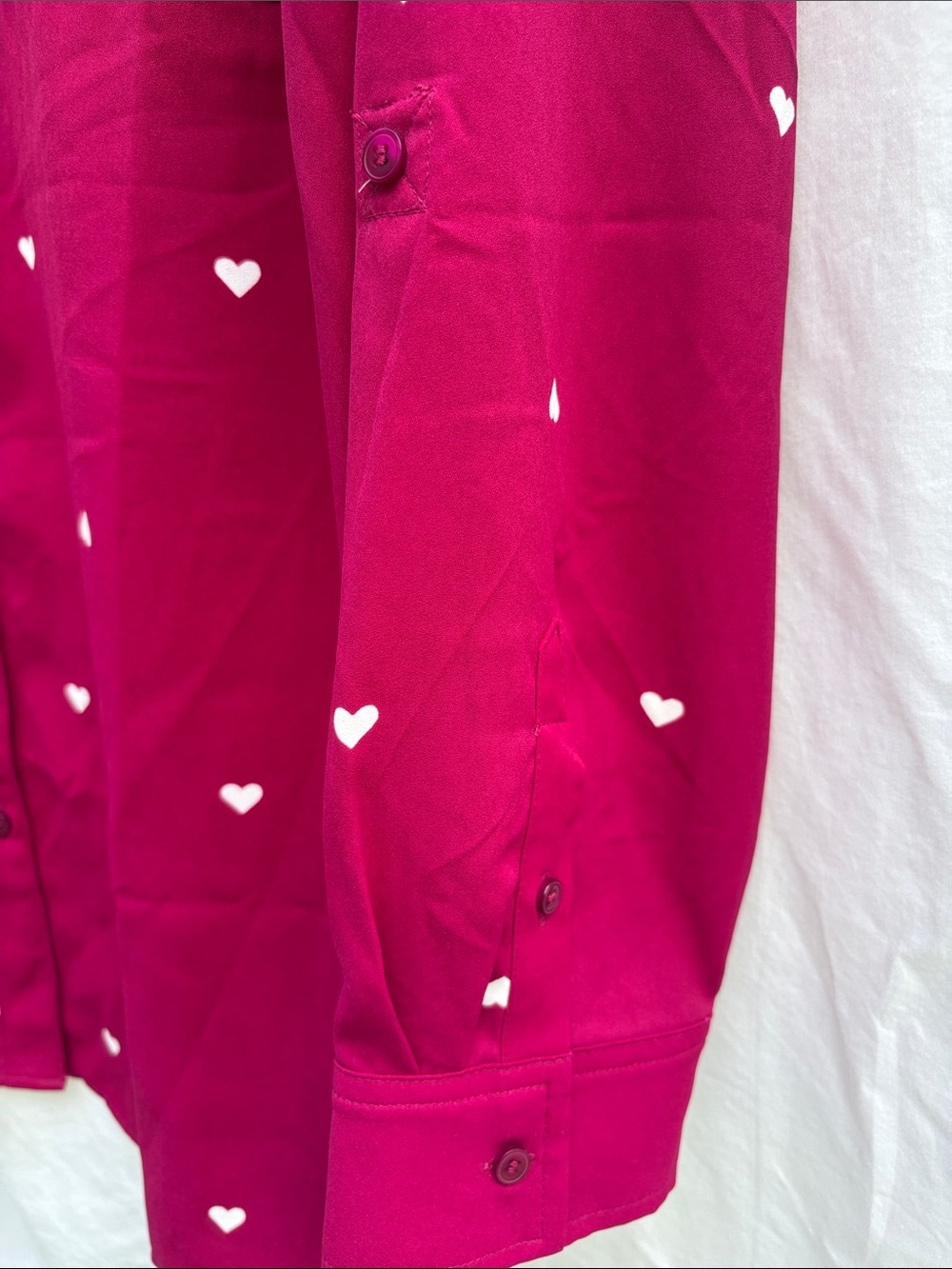 Talbots Raspberry Heart Print Button-Down Shirt - Picture 4 of 6